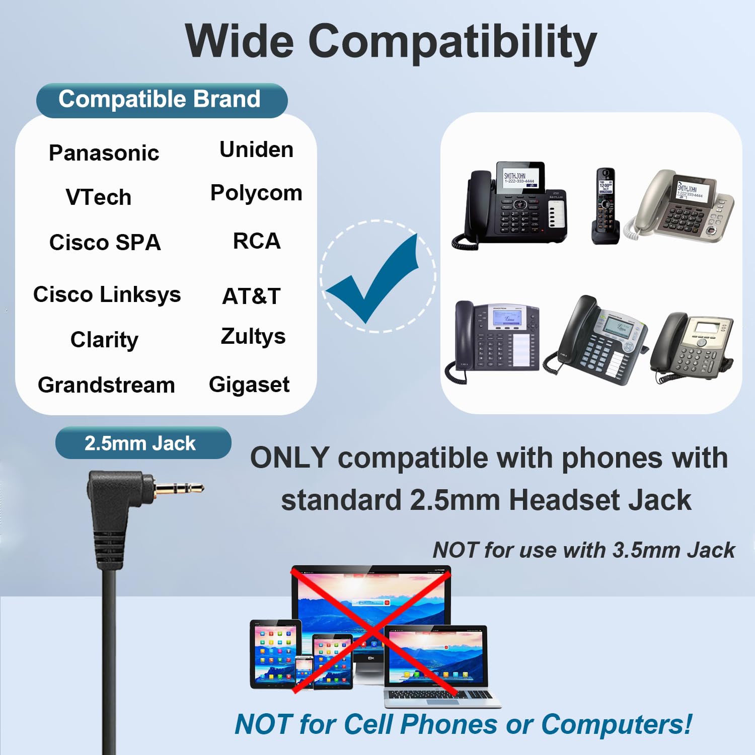 2.5Mm Phone Headset With Microphone Noise Cancelling & Volume Controls, Office Telephone Headphone Compatible With Panasonic At&